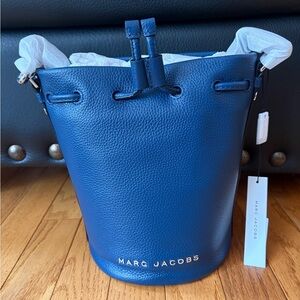 Marc Jacobs Deep Blue Pebbled Leather Drawstring Bucket Bag